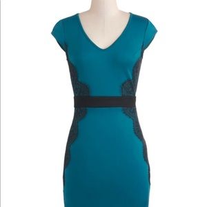 ModCloth Teal Dress with Black Lace